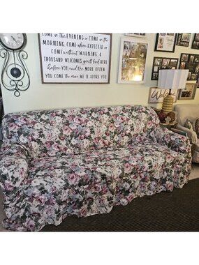 Vintage Sure Fit Sofa Cover Floral Cottage Core Granny 1990's Cabbage Roses